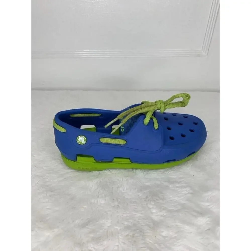 Kids Crocs Blue & Green Slip-On Shoes Size 13 Durable & Lightweight
